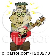 Clipart Of A Happy Frankenstein Playing An Acoustic Guitar Royalty Free Vector Illustration by Dennis Holmes Designs