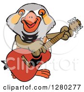 Clipart Of A Happy Zebra Finch Playing An Acoustic Guitar Royalty Free Vector Illustration