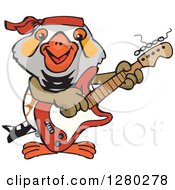Clipart Of A Happy Zebra Finch Playing An Electric Guitar Royalty Free Vector Illustration by Dennis Holmes Designs