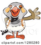 Clipart Of A Happy Zebra Finch Bird Waving Royalty Free Vector Illustration