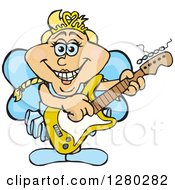 Clipart Of A Happy Fairy Playing An Electric Guitar Royalty Free Vector Illustration by Dennis Holmes Designs