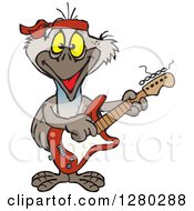 Clipart Of A Happy Emu Bird Playing An Electric Guitar Royalty Free Vector Illustration