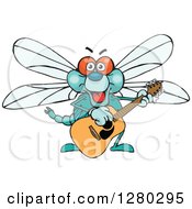 Poster, Art Print Of Happy Dragonfly Playing An Acoustic Guitar