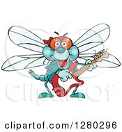 Poster, Art Print Of Happy Dragonfly Playing An Electric Guitar