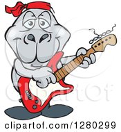 Clipart Of A Happy Dugong Playing An Electric Guitar Royalty Free Vector Illustration