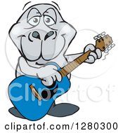Clipart Of A Happy Dugong Playing An Acoustic Guitar Royalty Free Vector Illustration