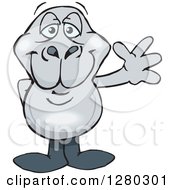 Clipart Of A Happy Dugong Standing And Waving Royalty Free Vector Illustration