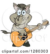 Poster, Art Print Of Happy Donkey Playing An Acoustic Guitar