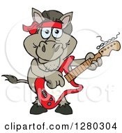 Clipart Of A Happy Donkey Playing An Electric Guitar Royalty Free Vector Illustration by Dennis Holmes Designs