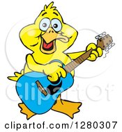 Poster, Art Print Of Happy Yellow Duck Playing An Acoustic Guitar