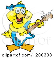 Poster, Art Print Of Happy Yellow Duck Playing An Electric Guitar