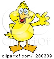 Clipart Of A Happy Yellow Duck Waving Royalty Free Vector Illustration by Dennis Holmes Designs