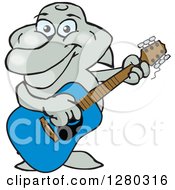 Clipart Of A Happy Dolphin Playing An Acoustic Guitar Royalty Free Vector Illustration by Dennis Holmes Designs