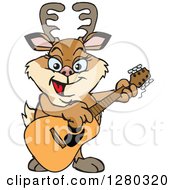 Poster, Art Print Of Happy Doe Deer Playing An Acoustic Guitar