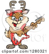 Poster, Art Print Of Happy Doe Deer Playing An Electric Guitar