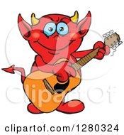 Poster, Art Print Of Happy Devil Playing An Acoustic Guitar
