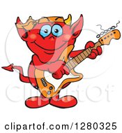 Poster, Art Print Of Happy Devil Playing An Electric Guitar