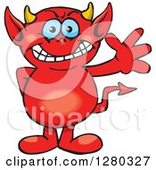 Poster, Art Print Of Happy Blue Eyed Red Devil Waving