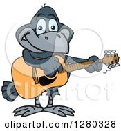 Clipart Of A Happy Crow Playing An Acoustic Guitar Royalty Free Vector Illustration