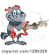 Clipart Of A Happy Crow Playing An Electric Guitar Royalty Free Vector Illustration