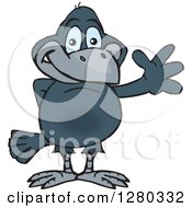 Clipart Of A Happy Crow Standing And Waving Royalty Free Vector Illustration
