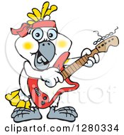 Clipart Of A Happy Cockatoo Bird Playing An Electric Guitar Royalty Free Vector Illustration