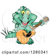 Poster, Art Print Of Happy Steagosaur Dinosaur Playing An Acoustic Guitar