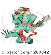 Poster, Art Print Of Happy Steagosaur Dinosaur Playing An Electric Guitar