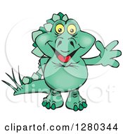 Happy Green Steagosaur Dinosaur Waving