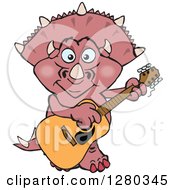 Poster, Art Print Of Happy Triceratops Dinosaur Playing An Acoustic Guitar