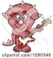 Clipart Of A Happy Triceratops Dinosaur Playing An Electric Guitar Royalty Free Vector Illustration