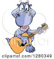 Happy Apatosaurus Dinosaur Playing An Acoustic Guitar