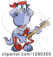 Poster, Art Print Of Happy Apatosaurus Dinosaur Playing An Electric Guitar