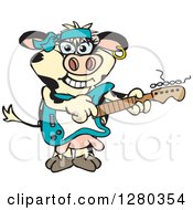 Poster, Art Print Of Happy Holstein Cow Playing An Electric Guitar
