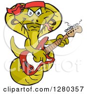 Clipart Of A Happy Cobra Playing An Electric Guitar Royalty Free Vector Illustration