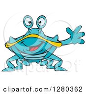 Poster, Art Print Of Happy Blue And Yellow Crab Waving