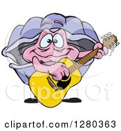 Clipart Of A Happy Clam Playing An Acoustic Guitar Royalty Free Vector Illustration by Dennis Holmes Designs