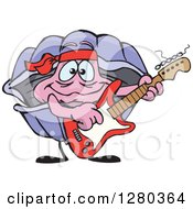 Clipart Of A Happy Clam Playing An Electric Guitar Royalty Free Vector Illustration