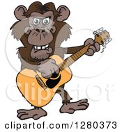 Clipart Of A Happy Chimp Playing An Acoustic Guitar Royalty Free Vector Illustration by Dennis Holmes Designs