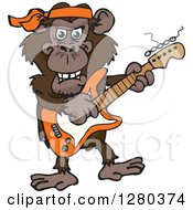 Clipart Of A Happy Chimp Playing An Electric Guitar Royalty Free Vector Illustration by Dennis Holmes Designs