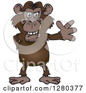 Happy Chimpanzee Monkey Standing And Waving