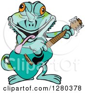 Poster, Art Print Of Happy Chameleon Lizard Playing An Acoustic Guitar