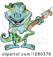 Clipart Of A Happy Chameleon Lizard Playing An Electric Guitar Royalty Free Vector Illustration
