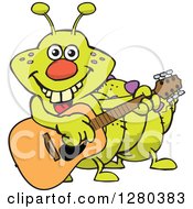 Poster, Art Print Of Happy Caterpillar Playing An Acoustic Guitar