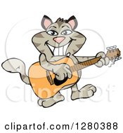 Poster, Art Print Of Happy Tabby Cat Playing An Acoustic Guitar