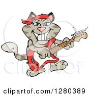 Happy Tabby Cat Playing An Electric Guitar