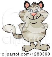 Clipart Of A Happy Striped Tabby Cat Standing Royalty Free Vector Illustration by Dennis Holmes Designs