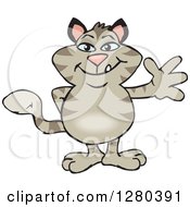 Poster, Art Print Of Happy Striped Tabby Cat Waving