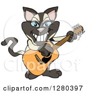 Happy Siamese Cat Playing An Acoustic Guitar