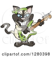 Happy Siamese Cat Playing An Electric Guitar